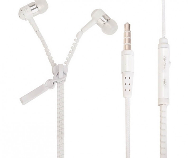 Наушники Zipper White, Mini jack (3.5 мм), вакуумные, микрофон на проводе, кабель 1.15 м
